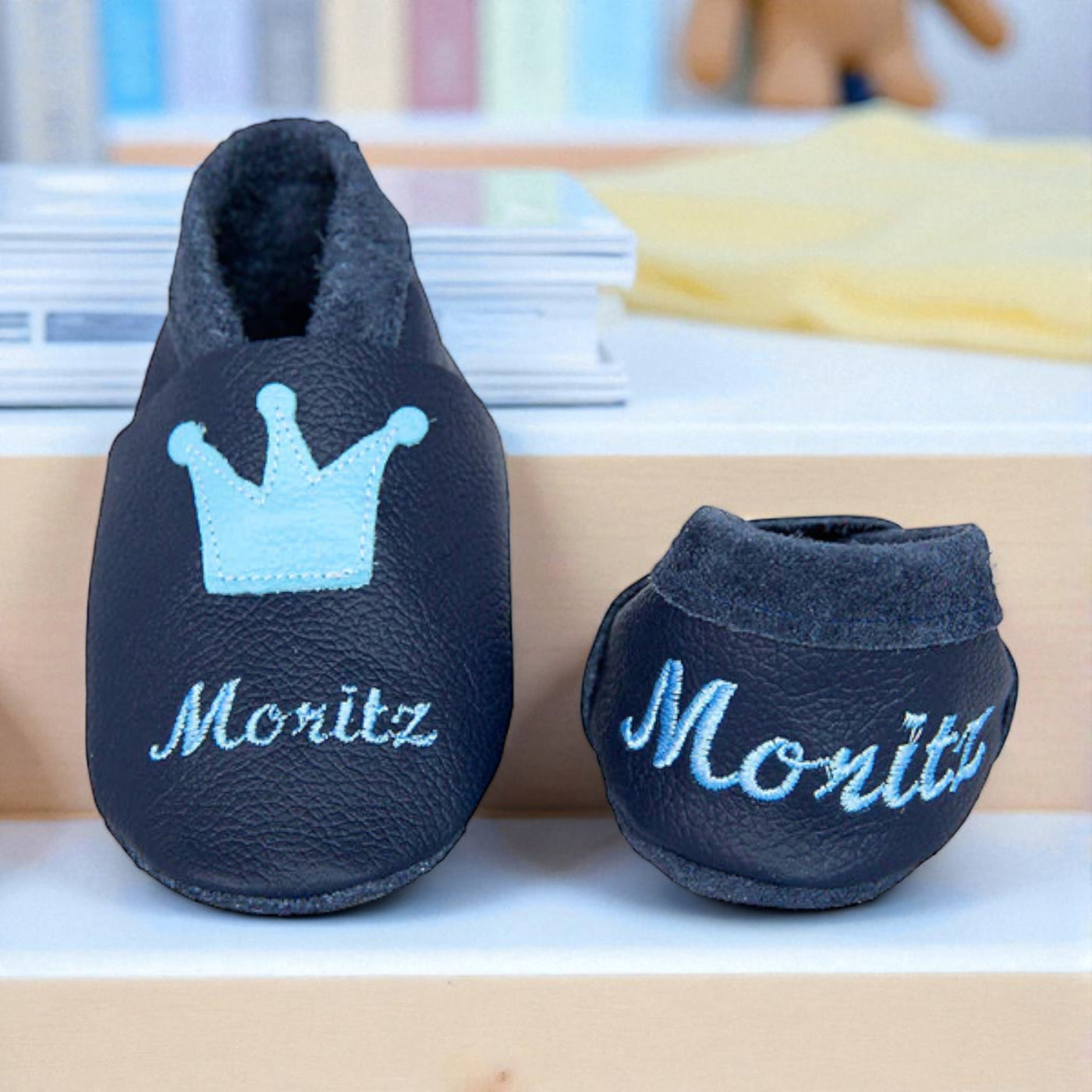 Krabbelschuhe mit Namen Prinz – personalisiert, Echtleder