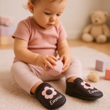 Krabbelschuhe mit Namen Flower Power – personalisiert, Echtleder