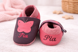 Krabbelschuhe mit Namen Butterfly – personalisiert, Echtleder