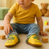 Krabbelschuhe mit Namen Kleeblatt – personalisiert, Echtleder
